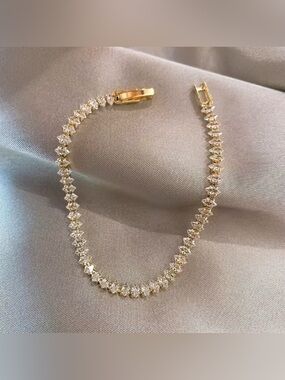 Gold Plated Cubic Zirconia Geometric Stone Tennis Bracelet